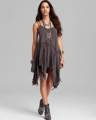 Free People Slip Dress Tattered Up Shred in Charcoal (Gray) - Lyst