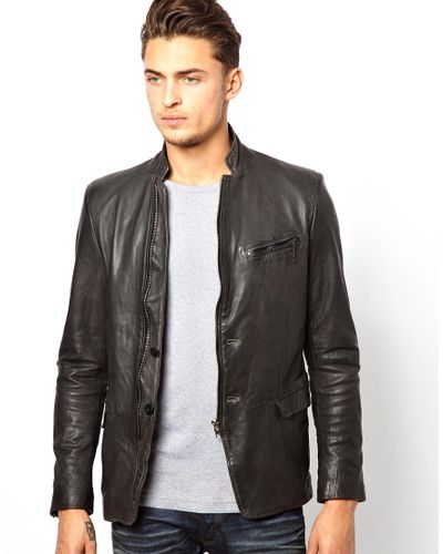 DIESEL Leather Blazer Lmomor Zip Front in Black for Men - Lyst