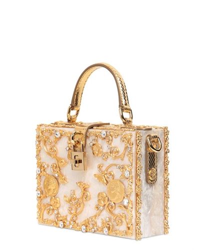 Dolce & Gabbana Mother Of Pearl Top Handle in White/Gold (White) - Lyst