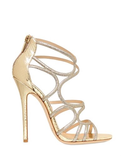 Jimmy Choo 120mm Sling Glitter Ayers Cage Sandals in Light Gold ...