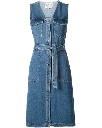 Blue Dax Acid Wash Denim Puff Sleeve Dress | Sea New York