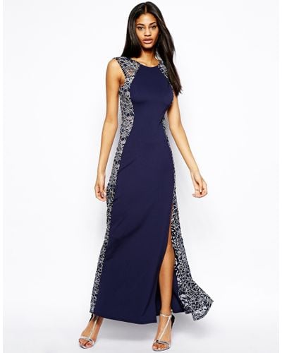 Lipsy Maxi Dress With Lace Panels in Navy (Blue) - Lyst