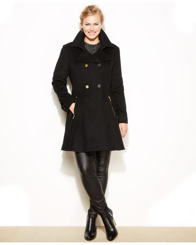 Double Ted Skirted Peacoat, Plus Size Flare Peacoat
