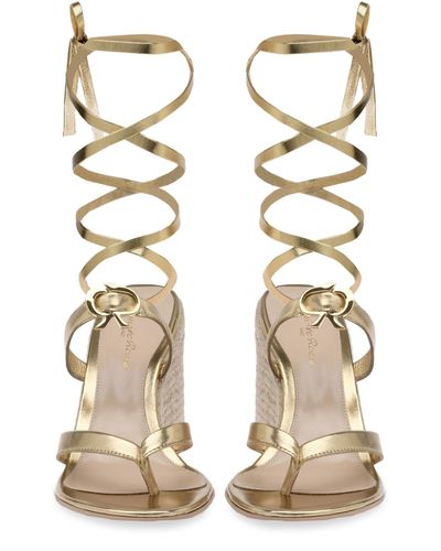 Gianvito Rossi Leather Ribbon Beachclub 85 Sandals in Metallic - Lyst