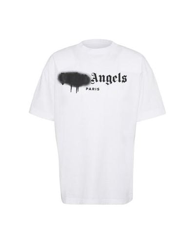 Palm Angels Denim Paris Sprayed Logo T-shirt in White/Black (White) for ...