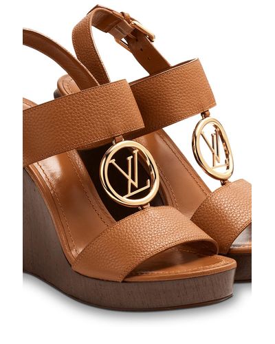 Louis Vuitton Leather Vedette Wedge Sandal in Cognac (Brown) | Lyst