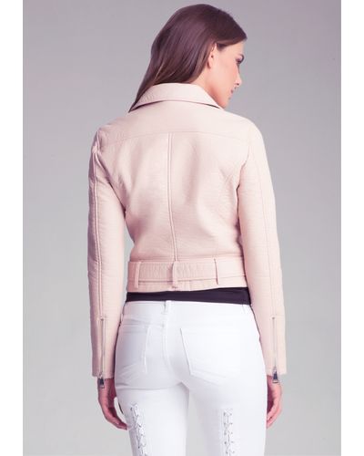 Bebe Shrunken Moto Jacket In Pink Lyst