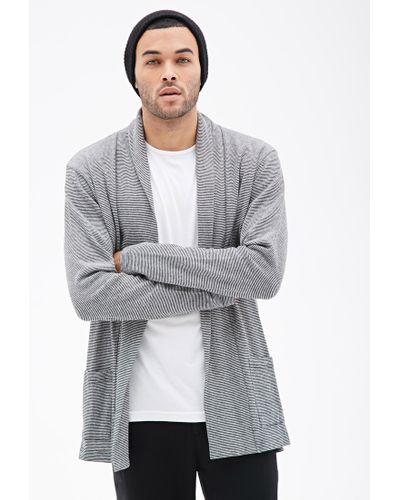 gray open cardigan