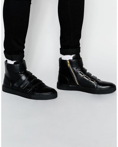 ASOS High Top Trainers In Black With Velcro Straps for Men - Lyst