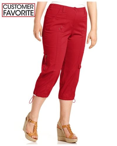 Style & Co. Cotton Plus Size Cargo Capri Pants in Red | Lyst