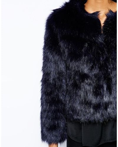 Lipsy Michelle Keegan Loves Faux Fur, Navy Blue Fur Coat Womens