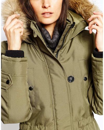 Site line ubehag Officer Vero Moda Parka With Faux Fur Hood in Green - Lyst