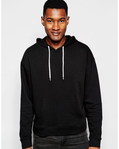 ASOS Oversized Cropped Hoodie In Black for Men - Lyst