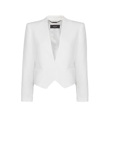 Mango Jacquard Cropped Jacket in White - Lyst