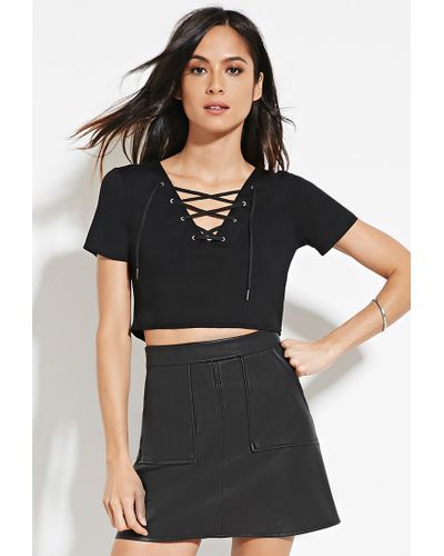 Lyst - Forever 21 Lace-up Crop Top in Black