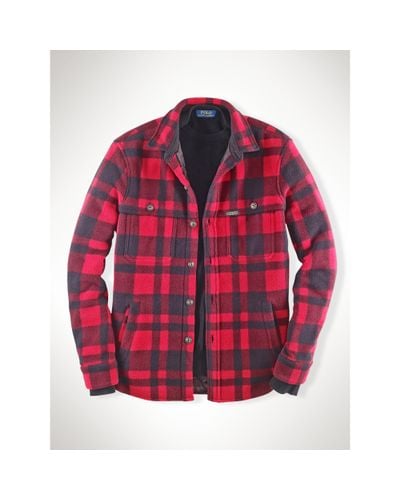 Polo Ralph Lauren Plaid Fleece Shirt Jacket in Red for Men | Lyst