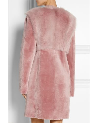 DKNY Shearling Coat in Pink - Lyst