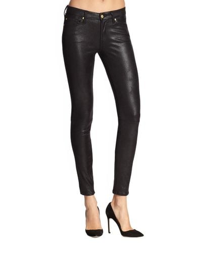 7 For All Mankind Crackle Leather-look Coated Skinny Jeans in Black - Lyst