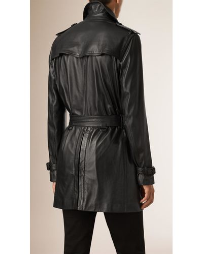 Burberry Nappa Leather Trench Coat in Black for Men - Lyst