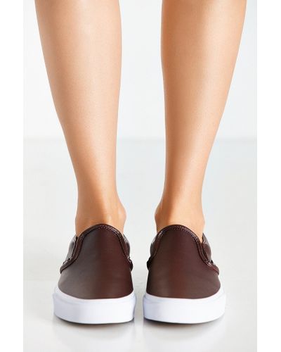 Vans Classic Leather Slip On Sneaker In Maroon Brown Lyst