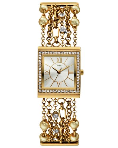 Women'S Imitation Pearl Gold-Tone Multi-Chain Bracelet Watch 30X26Mm U0140L2 in Metallic Lyst