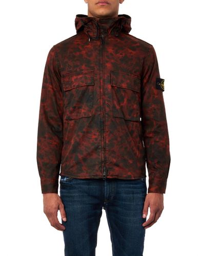 Stone Island Raso Gommato Hooded Camouflage Jacket in Red for Men | Lyst Canada