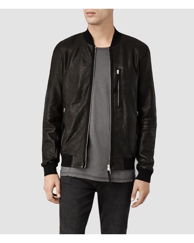 allsaints leather bomber jacket