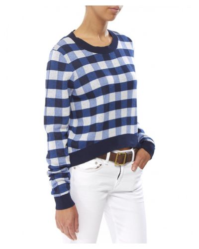 House of Holland Check Knit Jumper in Blue - Lyst