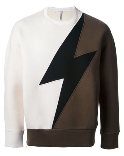 Neil Barrett Lightning Print Sweater in White (Brown) for Men - Lyst