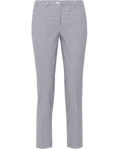 Michael Kors Samantha Cropped Gingham Stretch Cotton Pants in Gray - Lyst