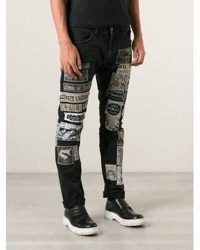 mens black jeans with patches