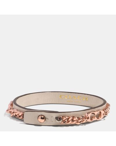 COACH Signature C Chain Leather Bracelet in Pink | Lyst