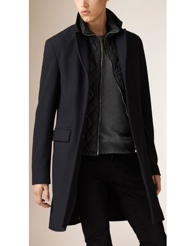 Burberry Wool Cashmere Melton Coat With Warmer in Navy (Blue) for Men - Lyst