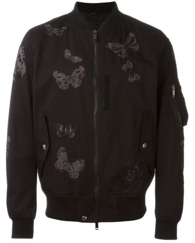 Valentino Cotton Embroidered Butterfly Bomber Jacket in Black for Men - Lyst