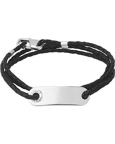 Links Of London Soho Id Leather And Sterling Silver Bracelet For Men In Black For Men Lyst