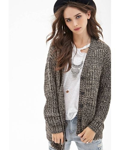 Forever 21 Marled Knit Longline Cardigan in Taupe/Black (Brown) - Lyst
