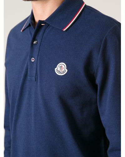 Moncler Long Sleeve Polo Shirt in Blue for Men | Lyst