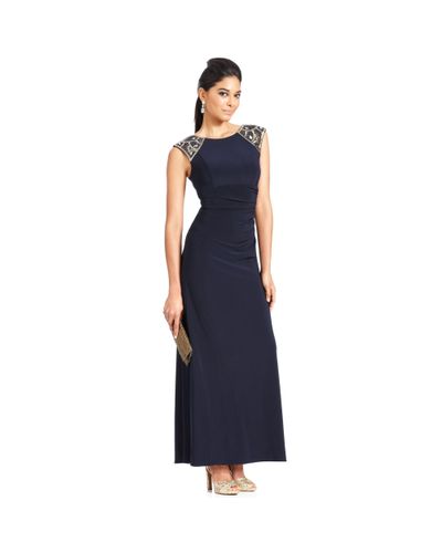 xscape ruched beaded gown
