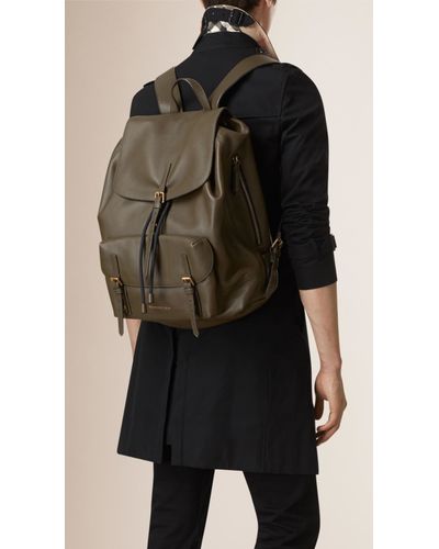 olive green leather backpack