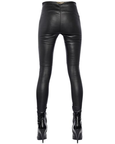 Saint Laurent Zip Cutout Stretch Nappa Leather Pants in Black - Lyst