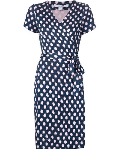 Diane von Furstenberg Silk Polka Dot Wrap Dress in Blue | Lyst