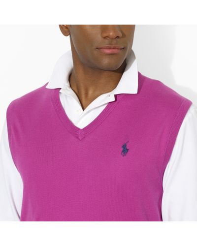 Polo Ralph Lauren Vneck Sweater Vest in Pink for Men - Lyst