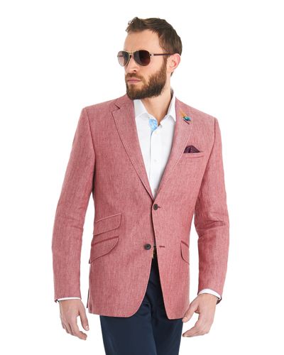 Ted Baker Tailored Fit Pink Herringbone Linen Jacket