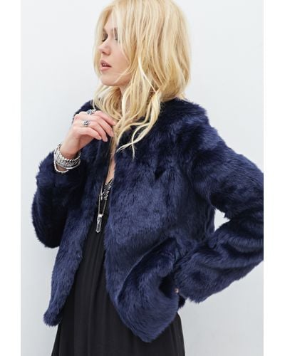 Forever 21 Collarless Faux Fur Jacket In Navy Blue Lyst Forever 21 Collarless Faux Fur Jacket, Navy Blue Fur Coats