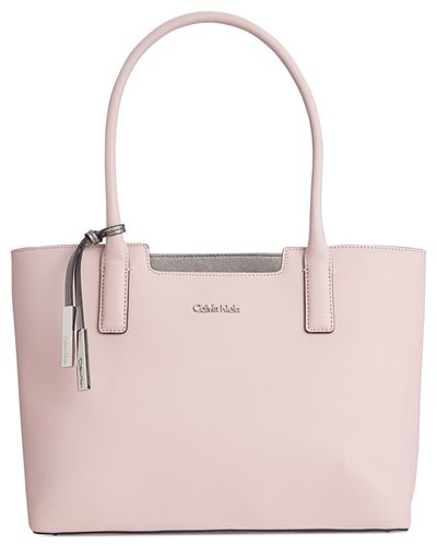 Calvin Klein Saffiano Leather Tote in Pink - Lyst