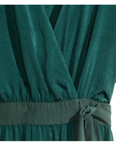 H\u0026M Satin Wrap Dress in Dark Green (Green) | Lyst