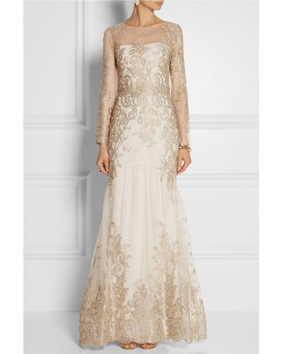 marchesa notte gold gown