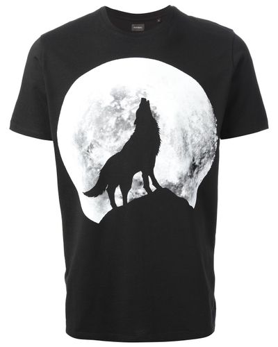 DIESEL Howling Wolf Print Tshirt in Black for Men - Lyst