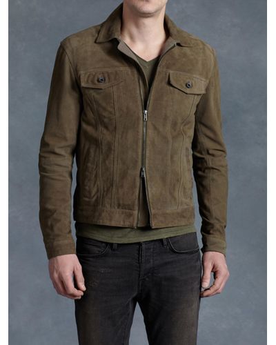 John Varvatos Suede Denim Style Jacket in Brown for Men - Lyst