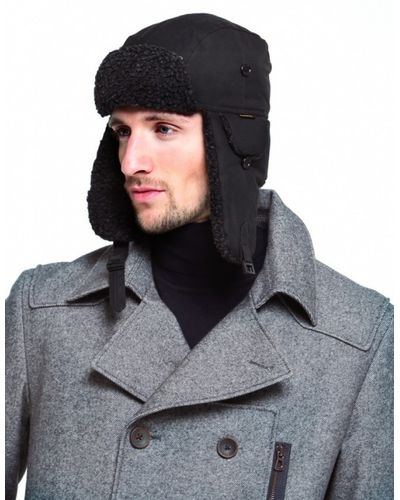 barbour fleece lined trapper hat black